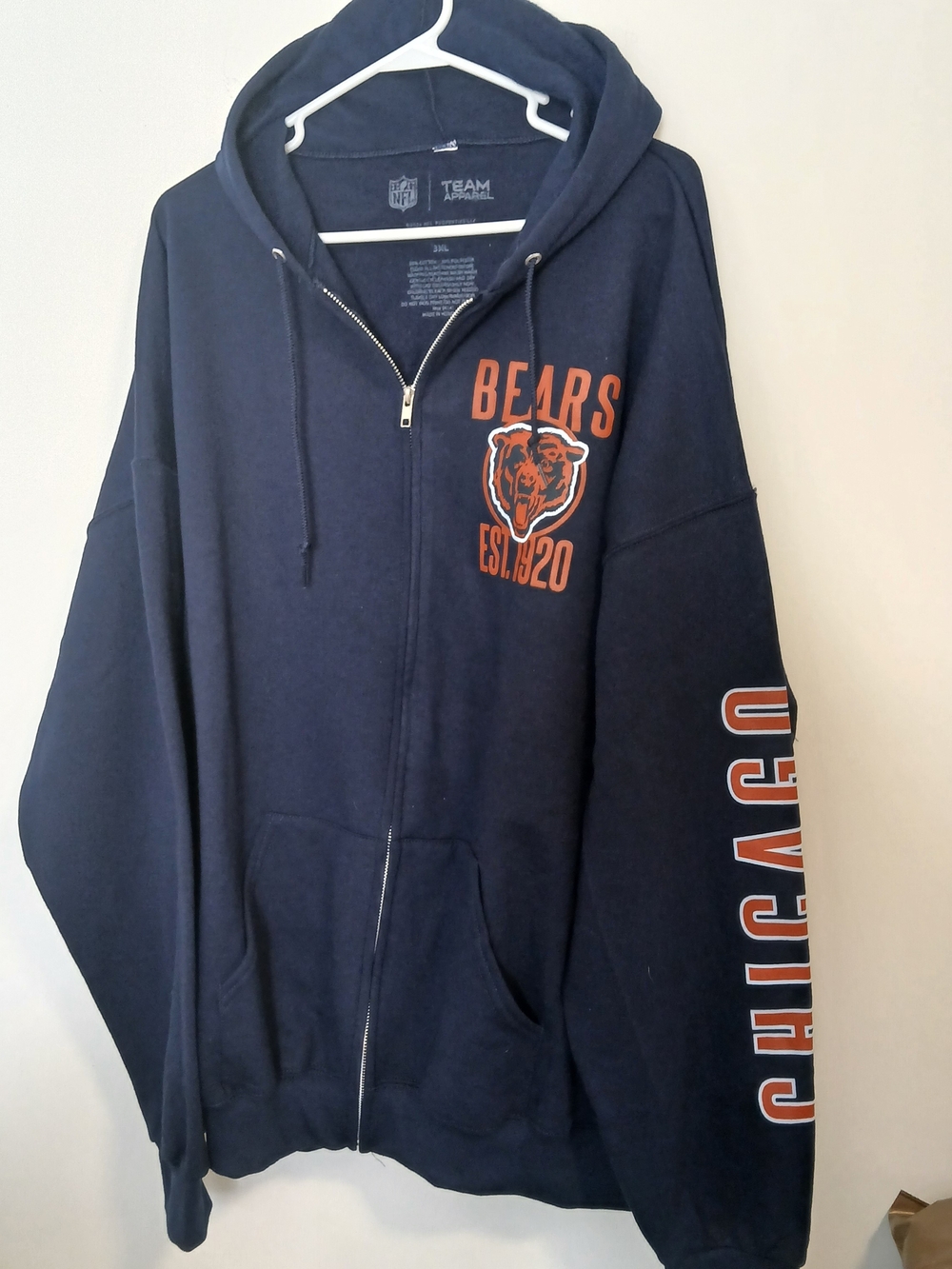NFL Chicago Bears 3xl zip hoodie Team Apparel Navy Pullover with Logo Sleeve